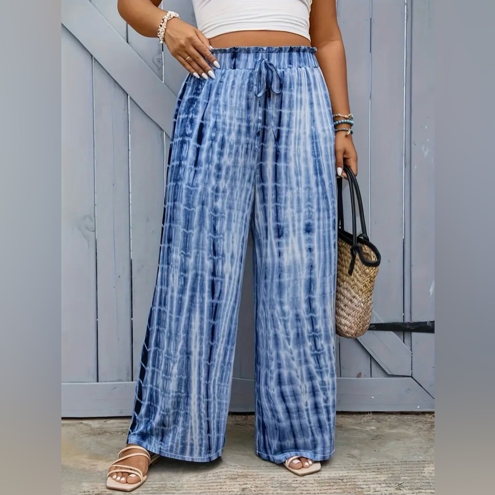 Blue Tie-Dye Women's Wide-Leg Pants